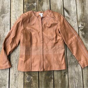 Chico's Faux Leather Tan Brown Zip Up Jacket Blazer Size 3/ XL Moto